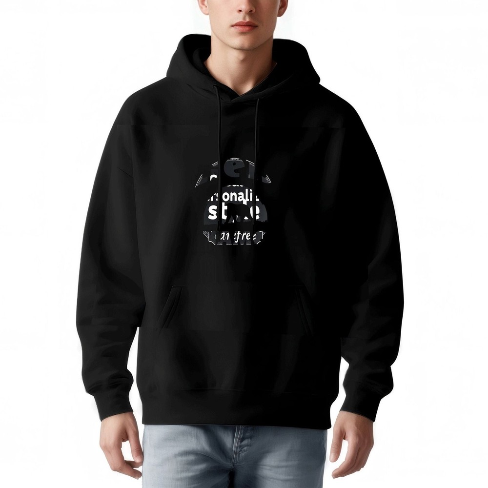 Men's Loose Fit Hoodie with Front Pocket Drawstring Features ' personal ' & '