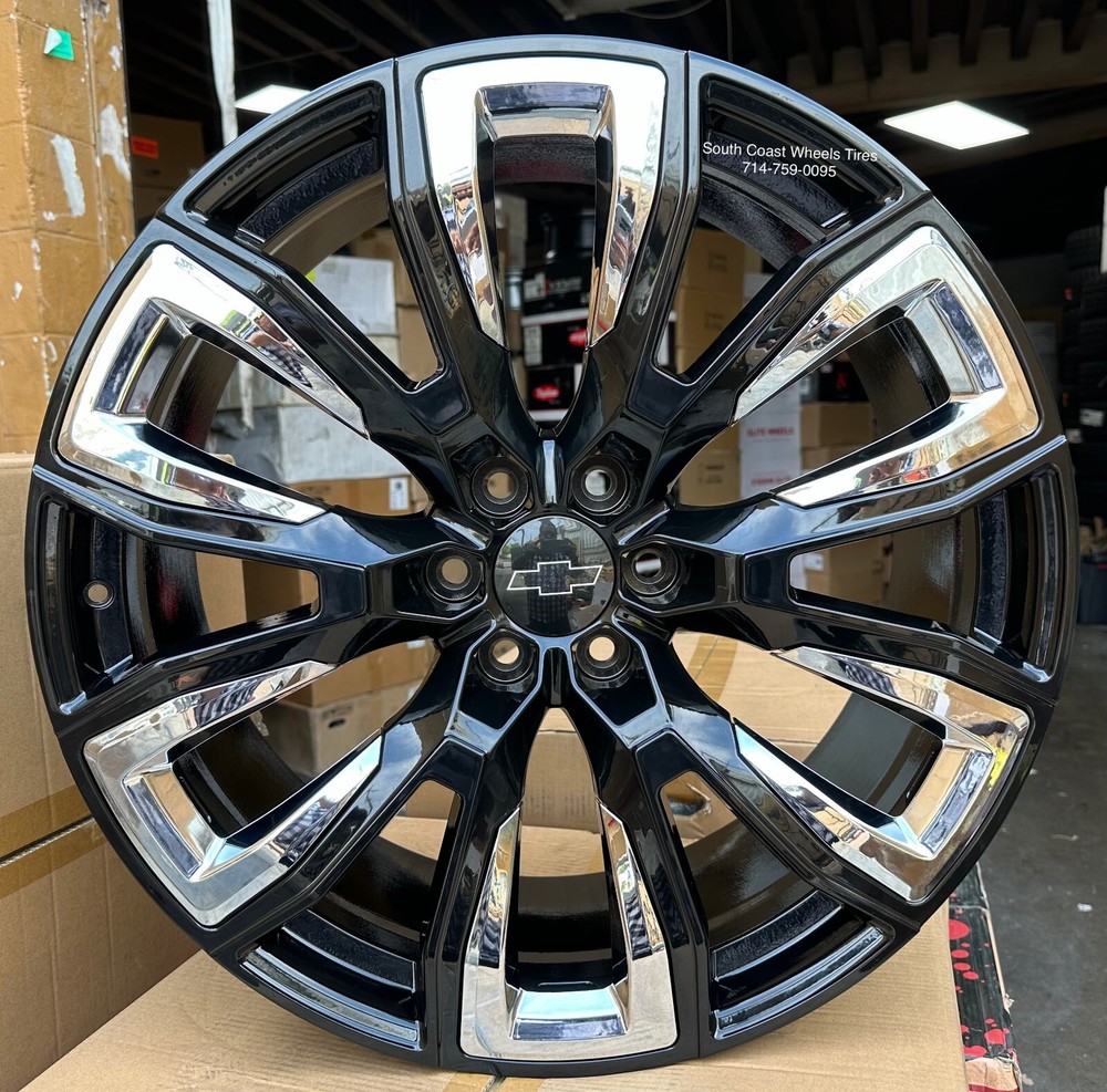 24” New 2024 GMC Sierra Yukon Fr207 BLACK CHROME WHEELS CHEVY Tahoe Silverado