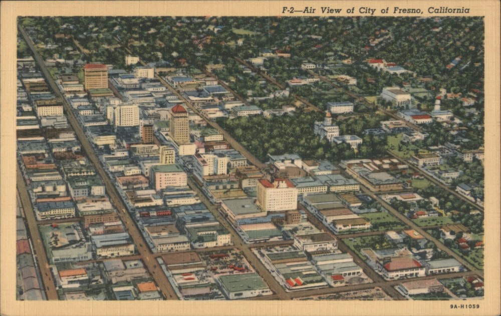 Fresno, California CA Air View of City Fresno Original Vintage Postcard