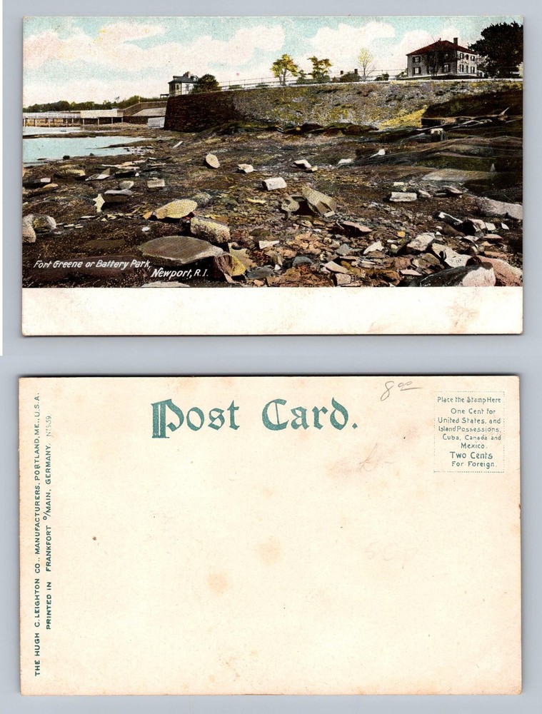 Newport, RI-Rhode Island, Battery Park Fort Greene View Vintage Postcard