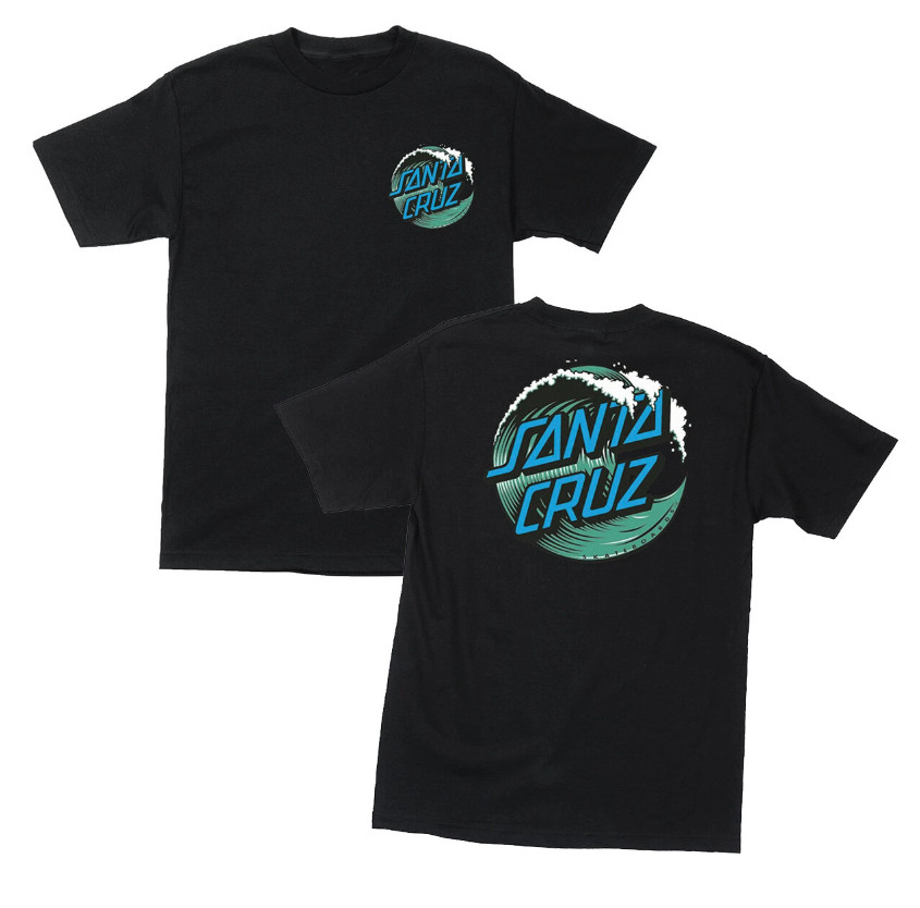 Santa Cruz Wave Classic Dot Reprint Black Skateboard T Shirt Graphic Tee S-5XL
