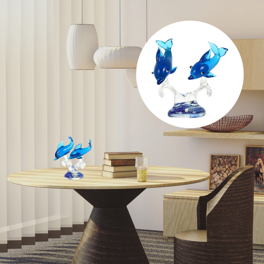 Hand Blown Glass Dolphin Ornament Desktop Decorative Figurine Lovers