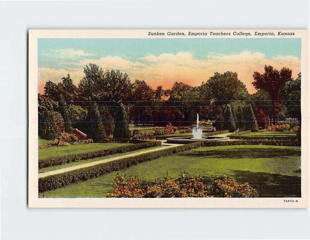 Postcard Sunken Garden Emporia Teachers College Kansas USA