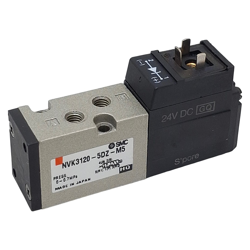 SMC NVK3120-5DZ-M5 Solenoid Valve, 4/5-Way, M5 Ports, 0-0.7MPa, 24VDC Coil