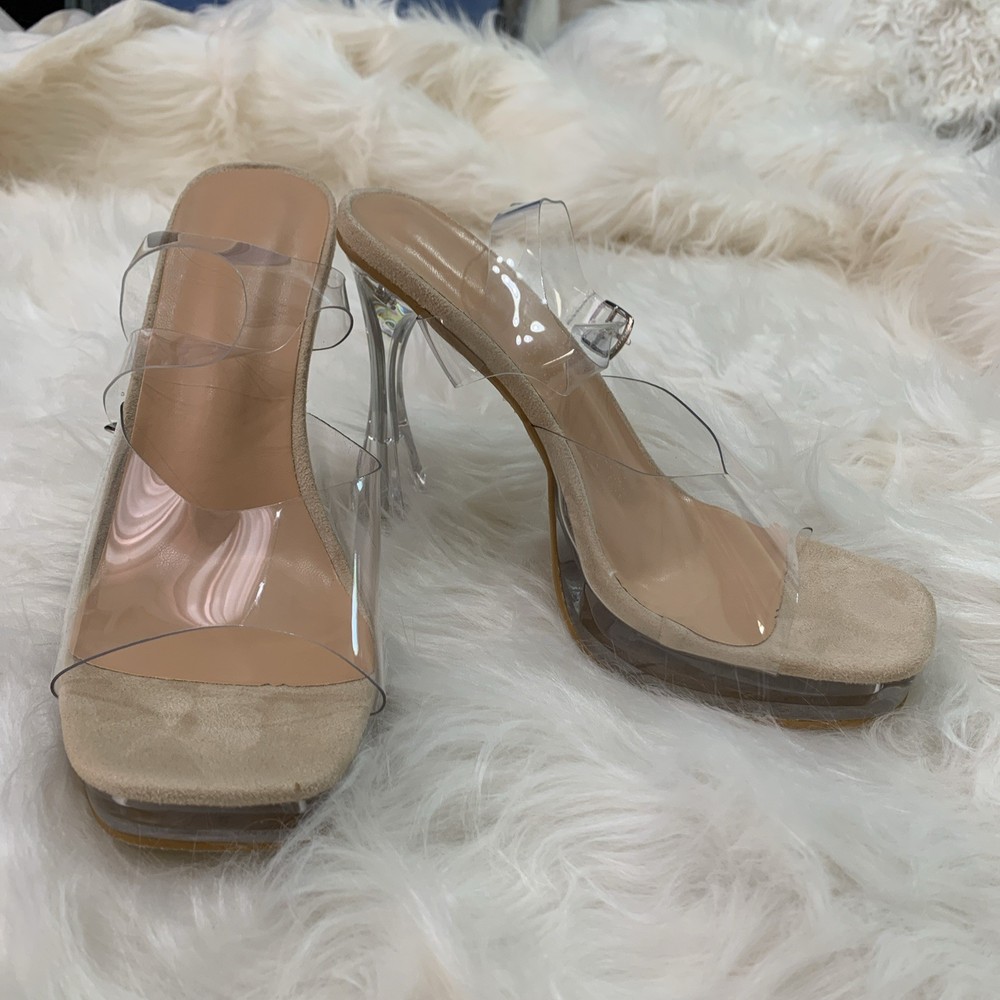 Clear 5-inch platform heels in size 7