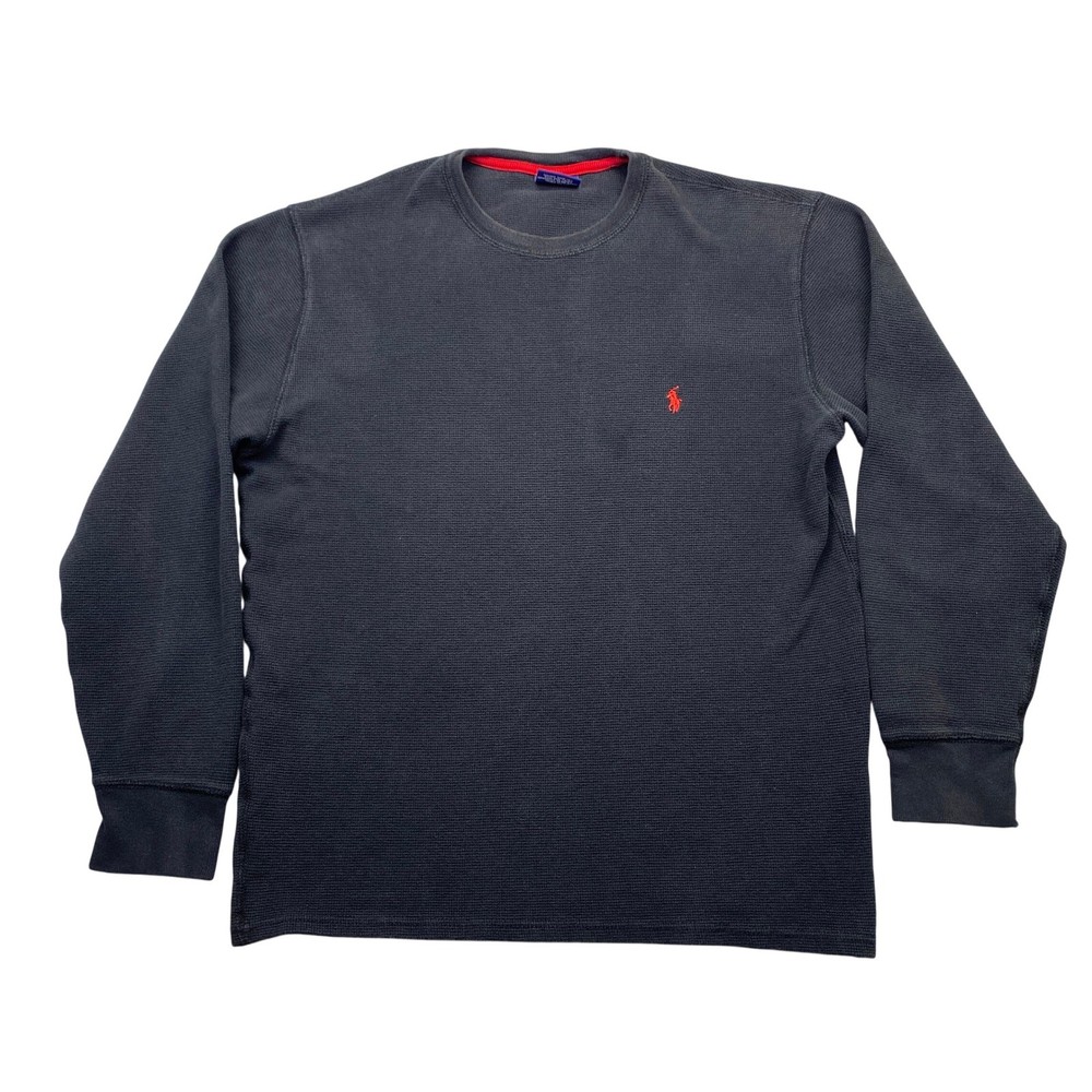 Polo Ralph Lauren Sleepwear Men Sz L Black Waffle Knit Thermal Long Sleeve Shirt