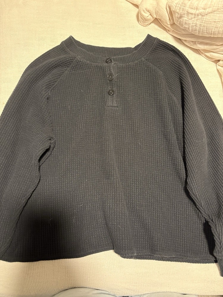 Old Navy Black Waffle Knit Henley Raglan Long Sleeve Pullover Top XL