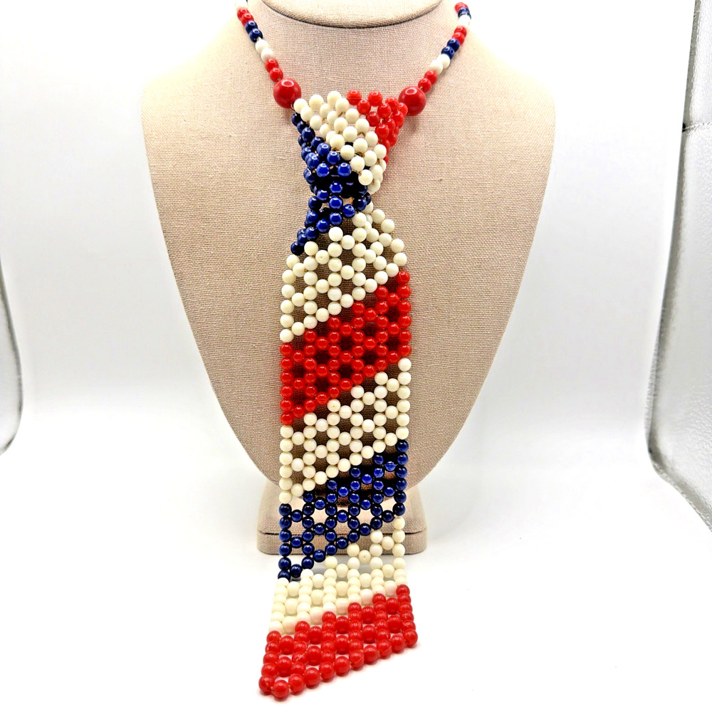 4th Of July Sale Vintage Red White & Blue Striped 4th of July Necklace Neck Tie