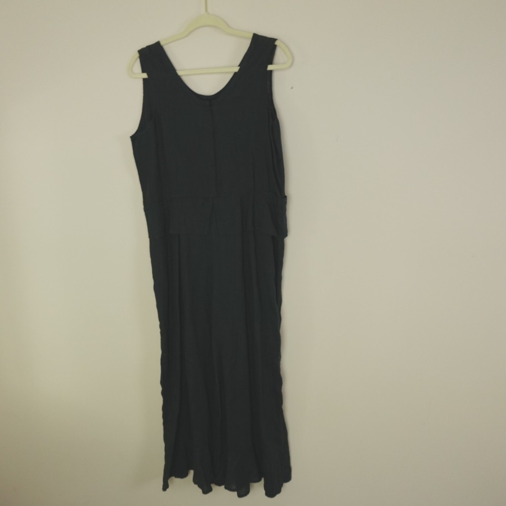 Vintage FLAX Jeanne Engelhart Linen Jumpsuit Womens Small Black Wide Leg Ruffle