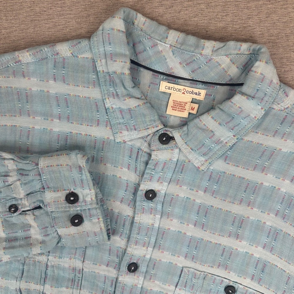 Carbon 2 Cobalt Shirt Mens M Blue Textured Gauze Stripe Long Sleeve Button Down