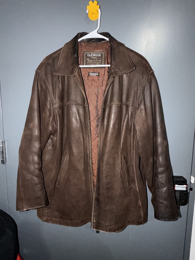 Oakwood Classic Brown Leather Jacket Thinsulate Quilted Lining - Size M