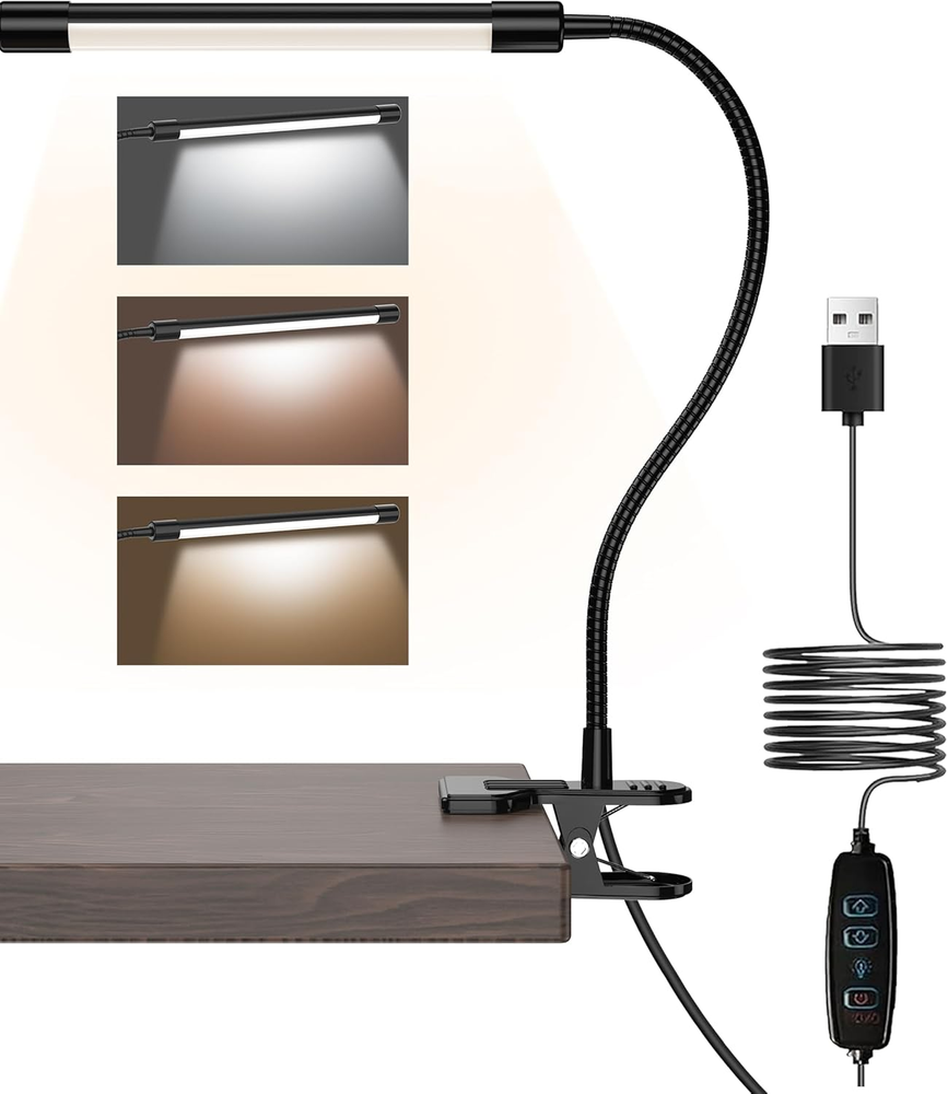 LED Desk Lamp with Clamp - Adjustable 3 Color Modes 10 Brightness Level Table La