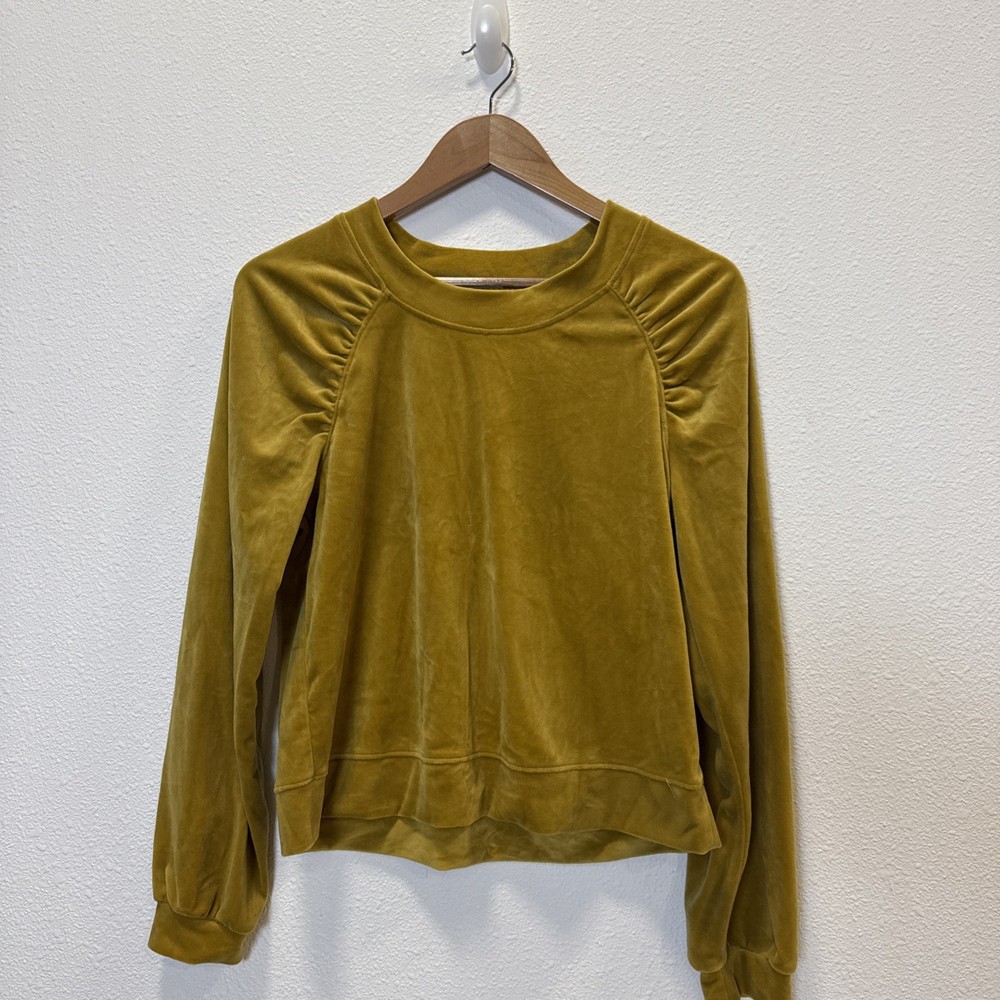Anthropologie Saturday Sunday Yellow Gold Velour Long Sleeve Top Size Small