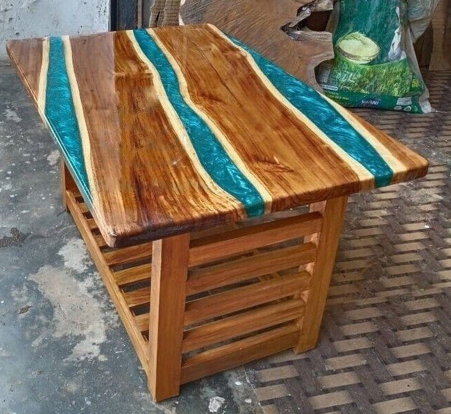 Epoxy Blue Resin River Sofa Dining Modern Coffee Table Home Decor Interior Art