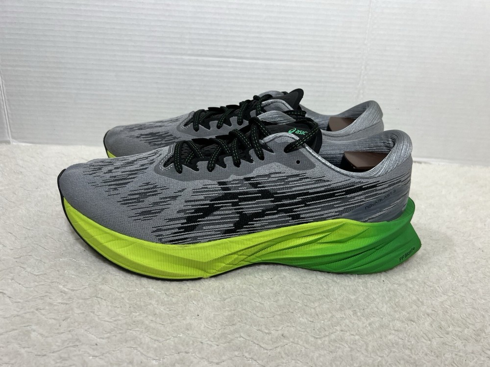 Asics Novablast 3 Men's Sz 12 Gray Green Lace Up Running Athletic Shoes 1011B458