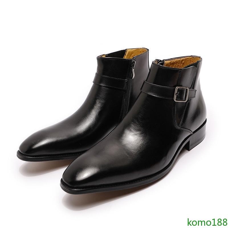 Mens Ankle Boots Block Heel Round Toe Zipper Buckle Casual Chelsea boots Shoes