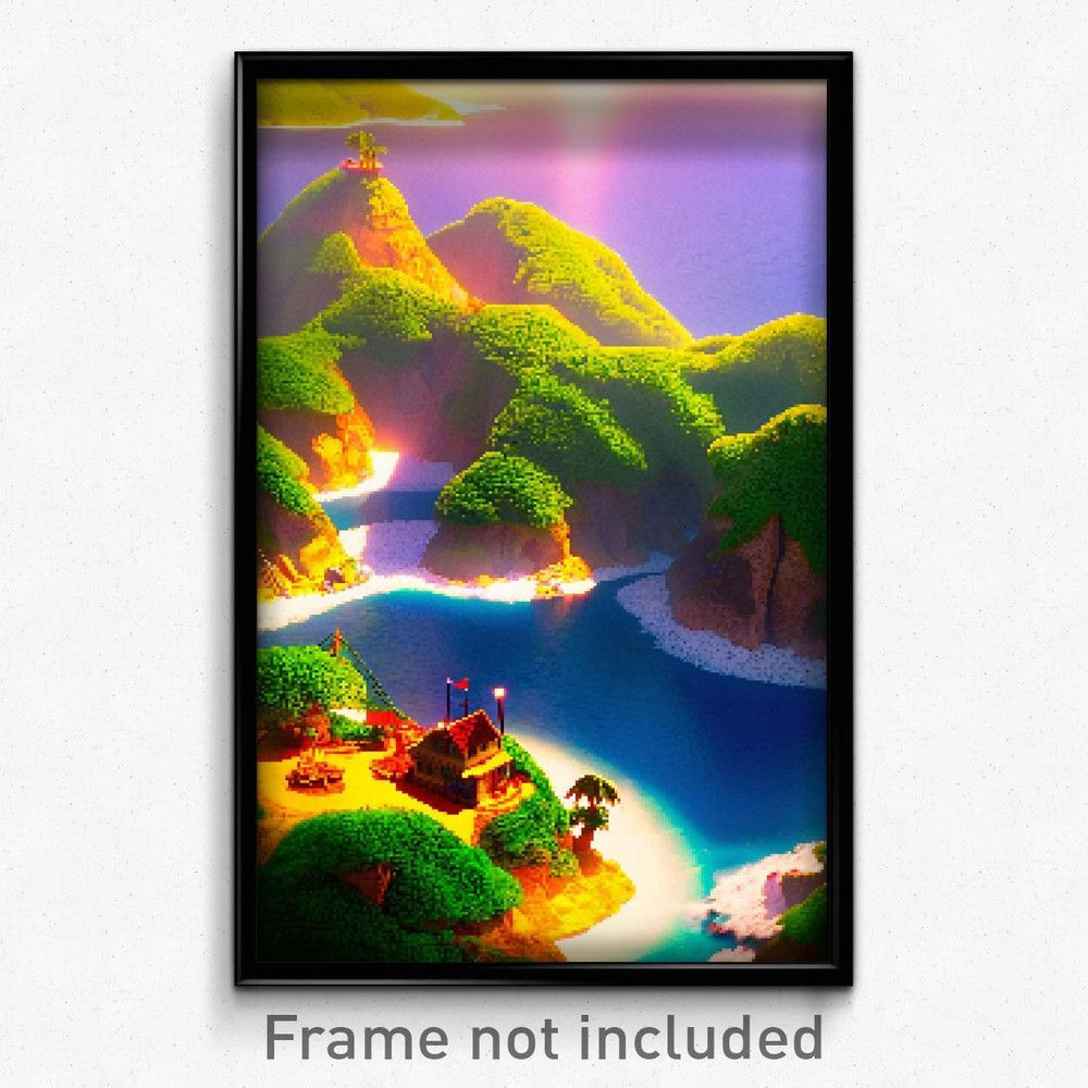 8-Bit Pixel Art Poster - Homely Island Psychedelic Trippy Gamer Print