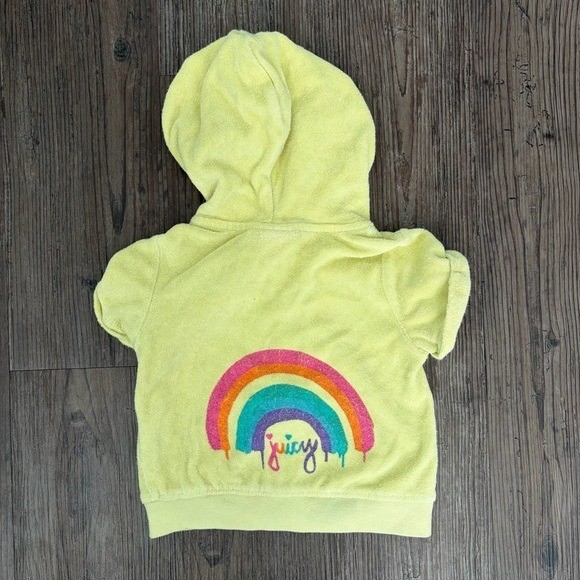 Y2K Juicy Couture Yellow Terry Cloth Full Short Sleeve Zip Hoodie Baby 3T