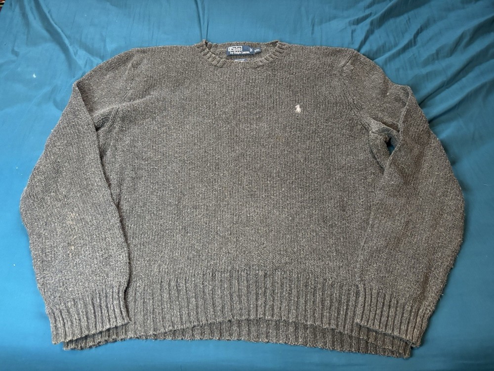 Polo Ralph Lauren Sweater Mens XXL 2XL Gray Linen Cotton Pullover Crewneck Knit