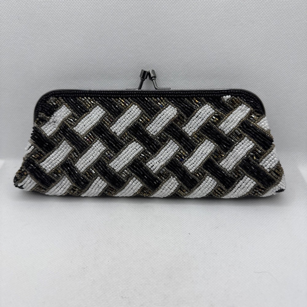 Vintage Rare Moni Couture Gold/Black/White beaded purse evening bag clutch chain