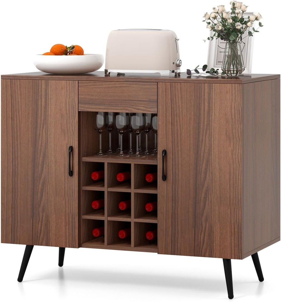 Wine Cabinet with Storage, Modern Buffet Sideboard Cabinet with 9-Bottle
