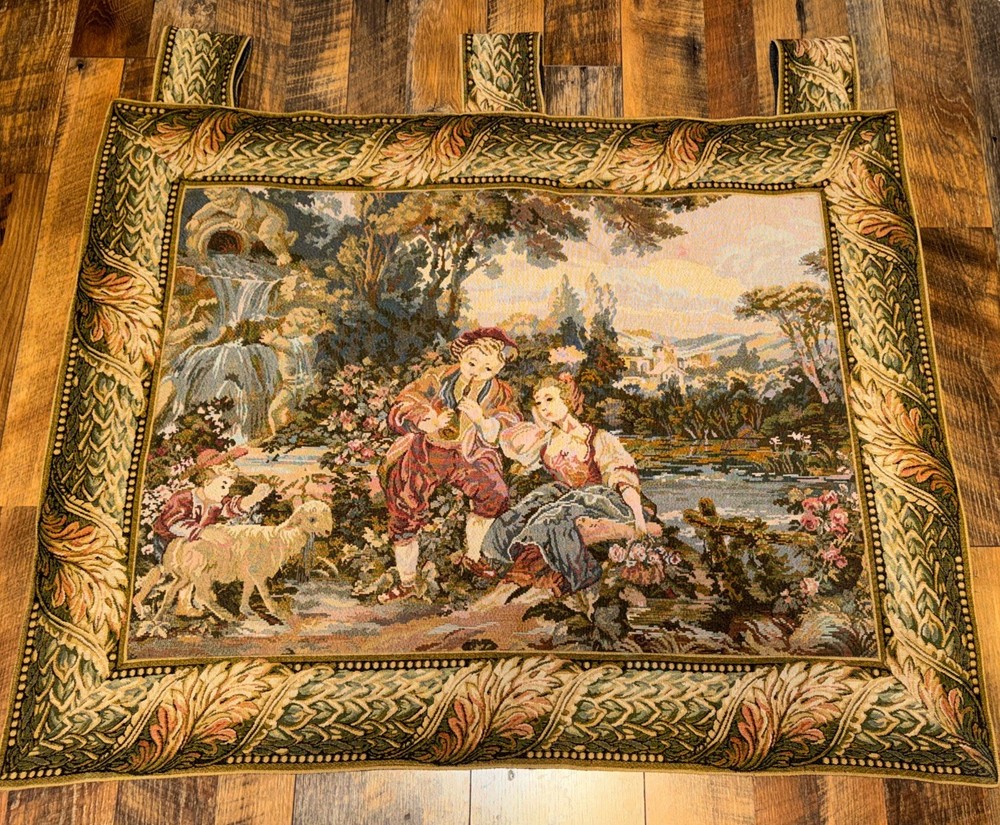 Fine Tapestry Wall Hanging 34” X 43” By Seagull French Vintage