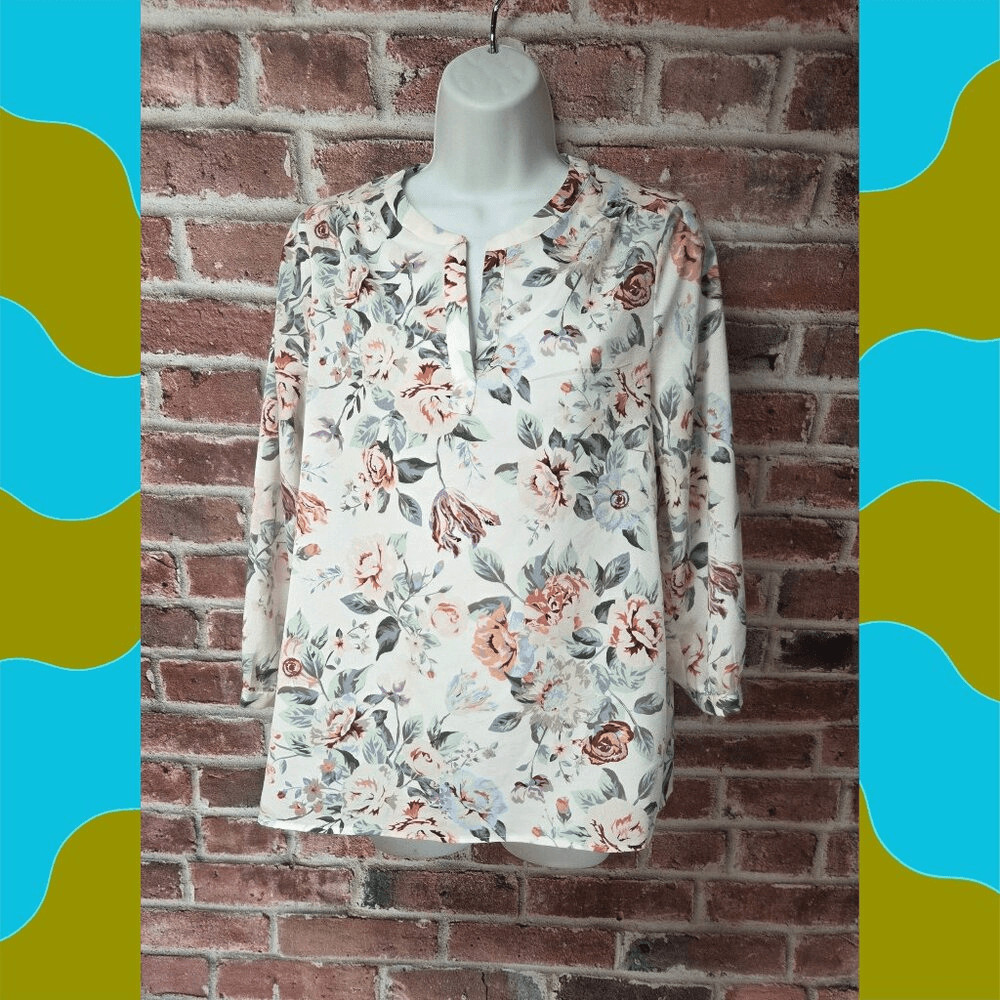 Dalia Floral Blouse S | White V Neck Pullover Top Boho Chic Cottagecore