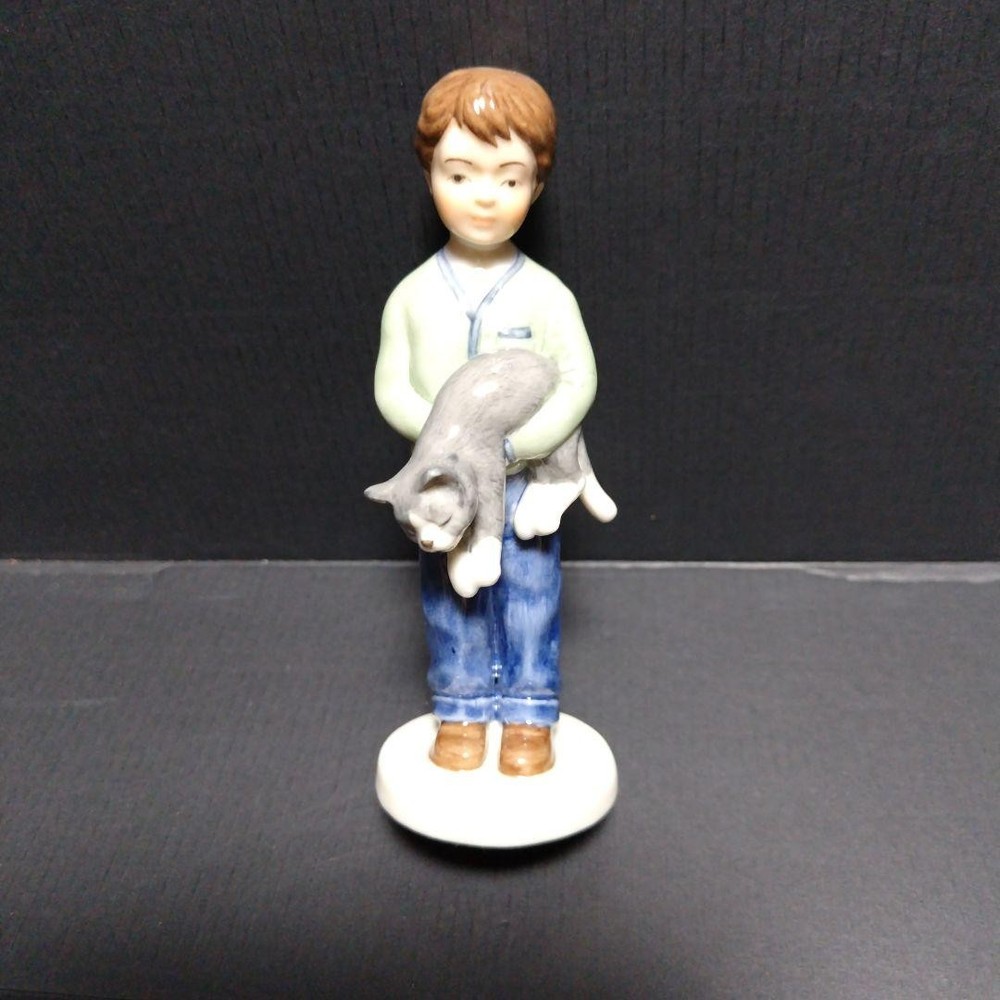 Royal Copenhagen Boy with Cat Figurine Ceramic Collectible Non-Box