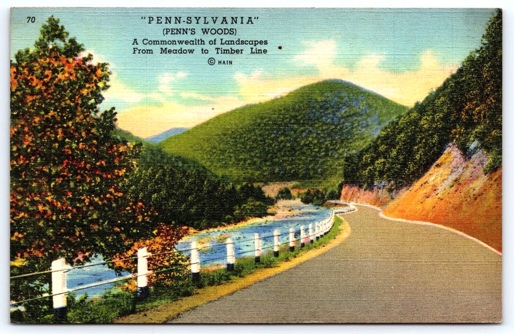 Vintage Old Outdoor Antique Postcard Road River Mountain Pennsylvania Usa