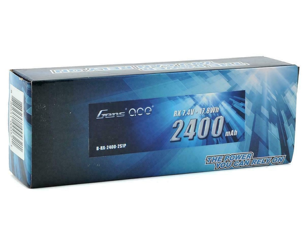 Gens Ace 2400mAh 7.4V RX Receiver 2S Lipo Battery Pack w/ JST / Universal Plug-image