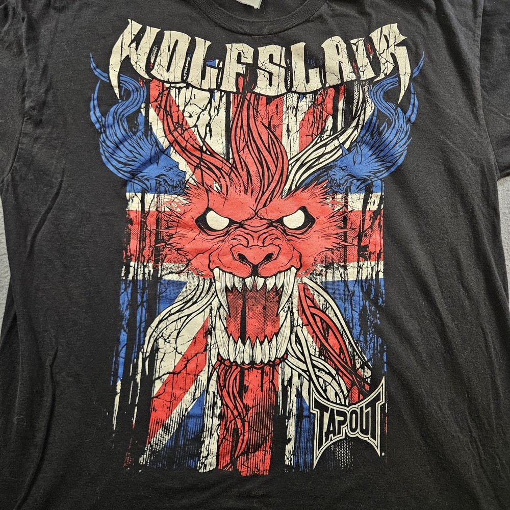 Vintage Tapout Double-sided Black WOLFSLAIR Grunge Graphic T-Shirt Y2K Size L/XL