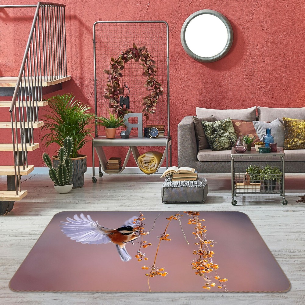 3D Bird Eating Fruit O718 Animal Non Slip Rug Mat Elegant Photo Carpet Fay