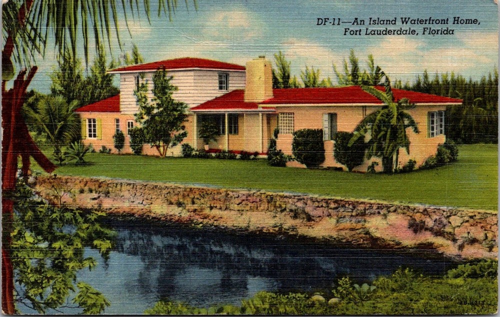 Dr Jim Stamps Postcard Island Waterfront Home Fort Lauderdale Florida Linen
