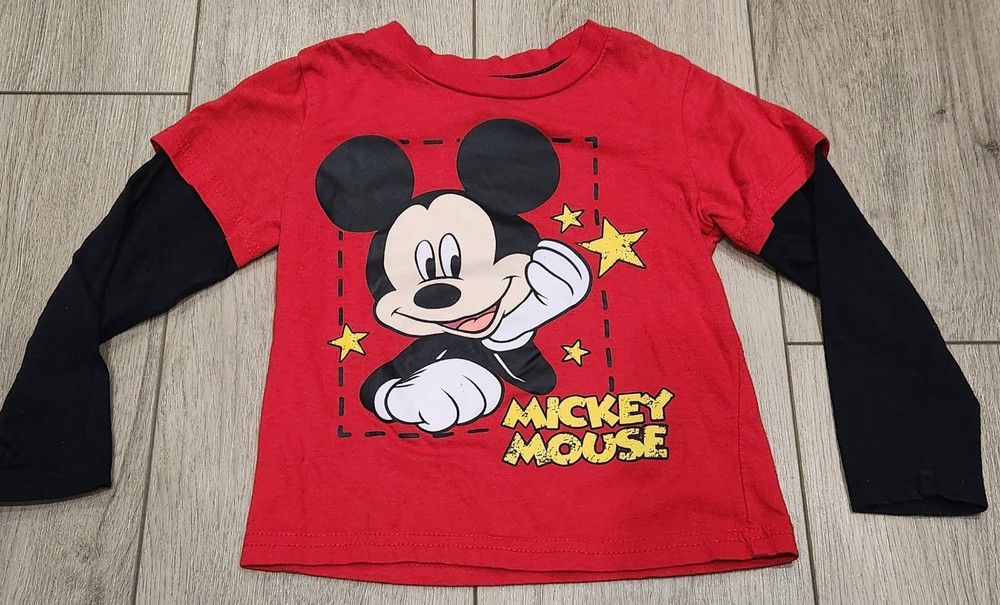 Disney Mickey Mouse Long Sleeve Kids Toddler Size 3T Red Layered-Look TShirt