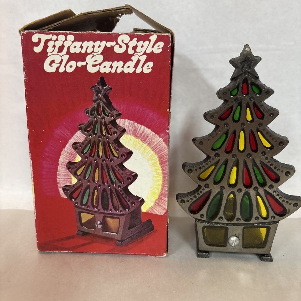 Vintage stained glass christmas tree glo candle candle holder Tiffany style