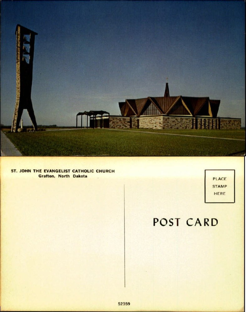 St John the Evangelist Catholic Church Grafton ND chrome unused old postcard