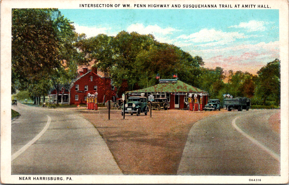 Vintage Postcard Amity Hall Near Harrisburg Pennsylvania Gas Station