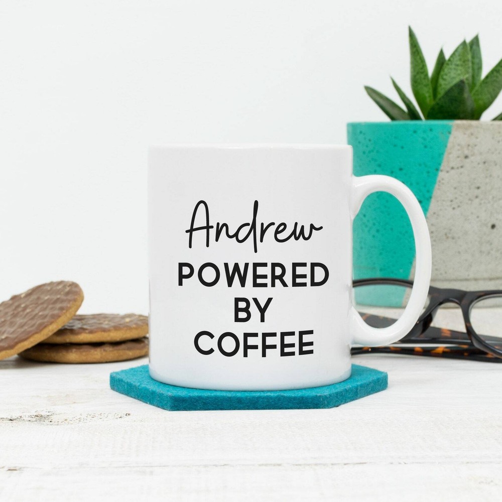 Personalised Powered By Coffee Mug