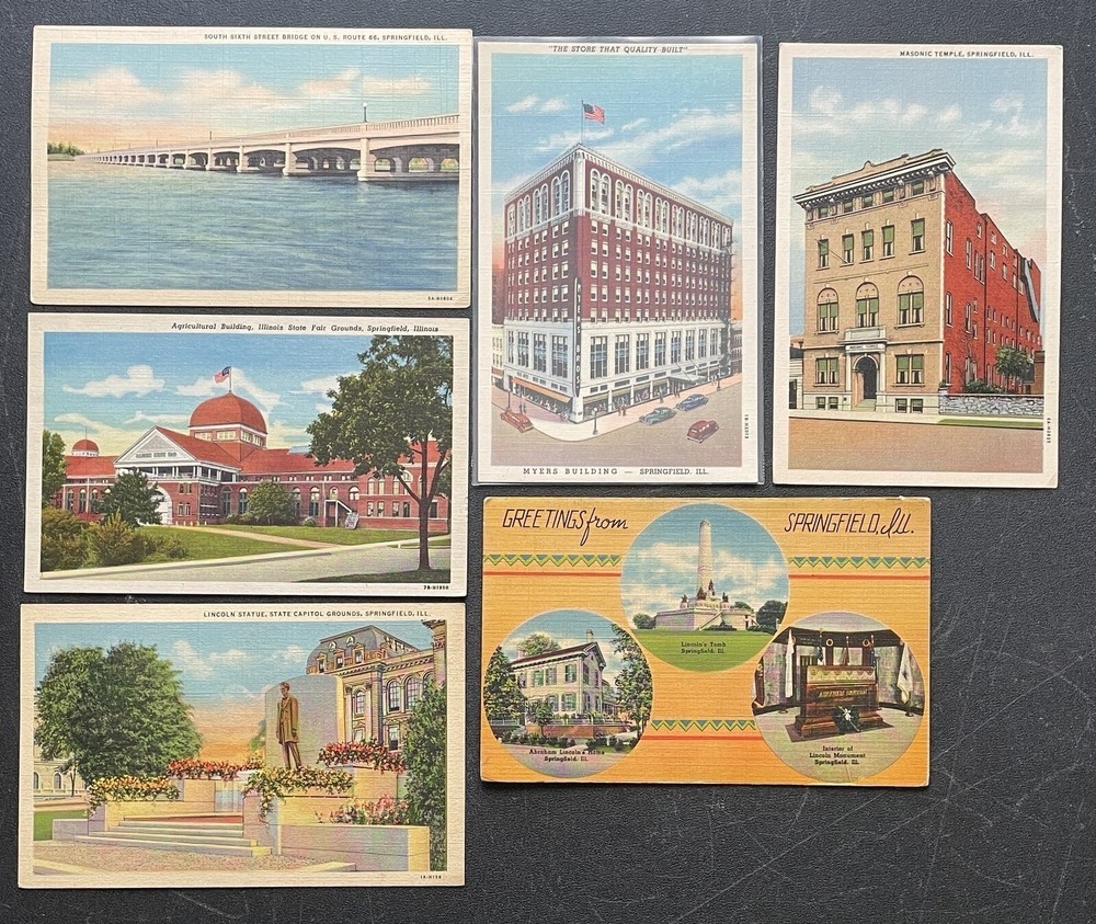 Lot of 6 Vintage Linen Postcards SPRINGFIELD Illinois