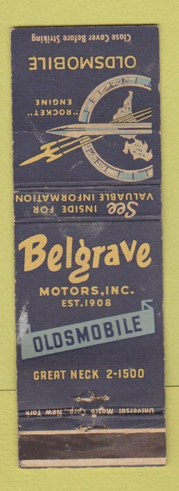 Matchbook Cover - Belgrave Oldsmobile Great Neck LI NY WORN