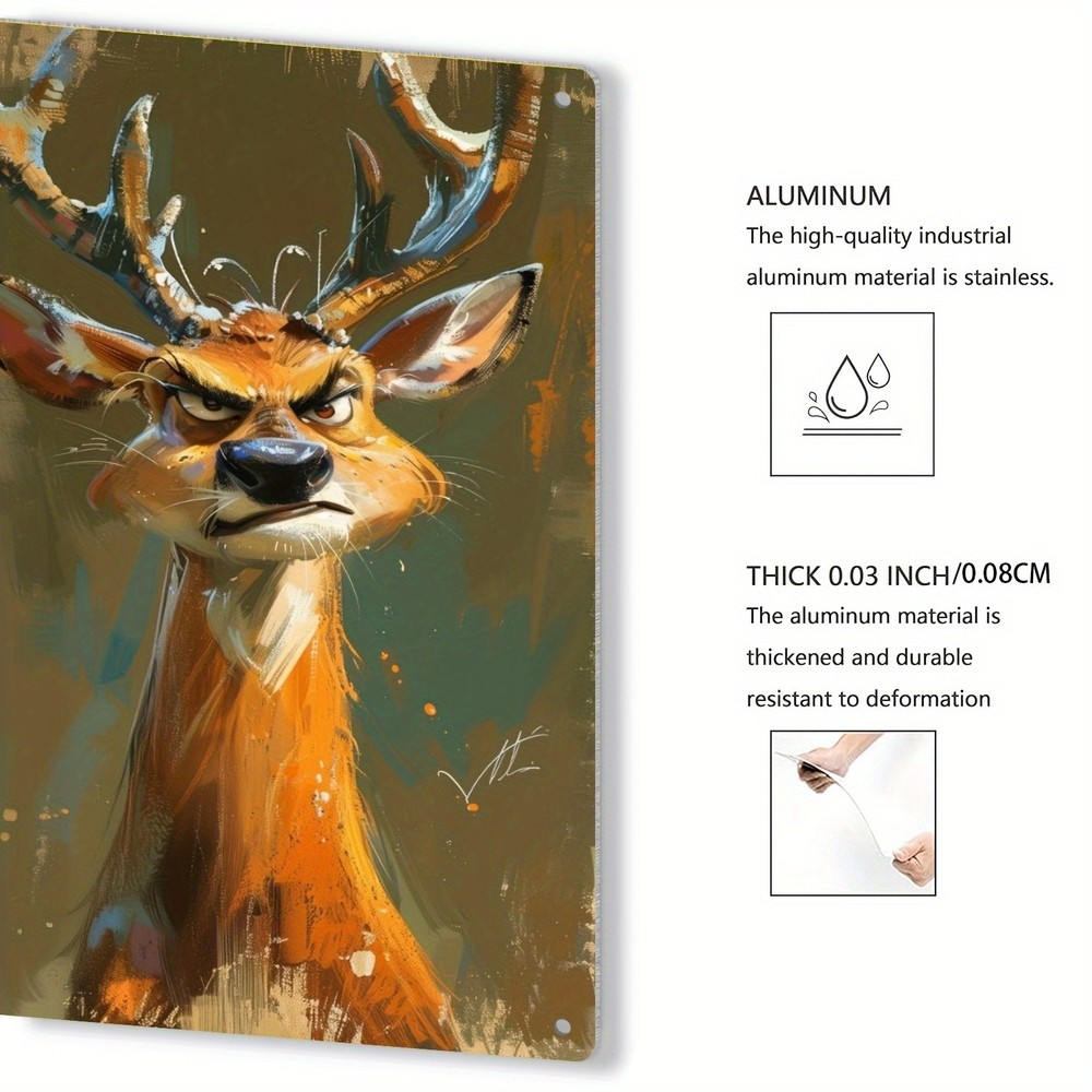 Square Deer Head Aluminum Wall Art Oil Painting Style Animal Artwork