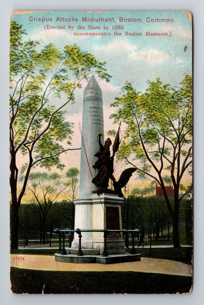 Boston MA-Massachusetts, Crispus Attucks Monument c1909 Antique Vintage Postcard