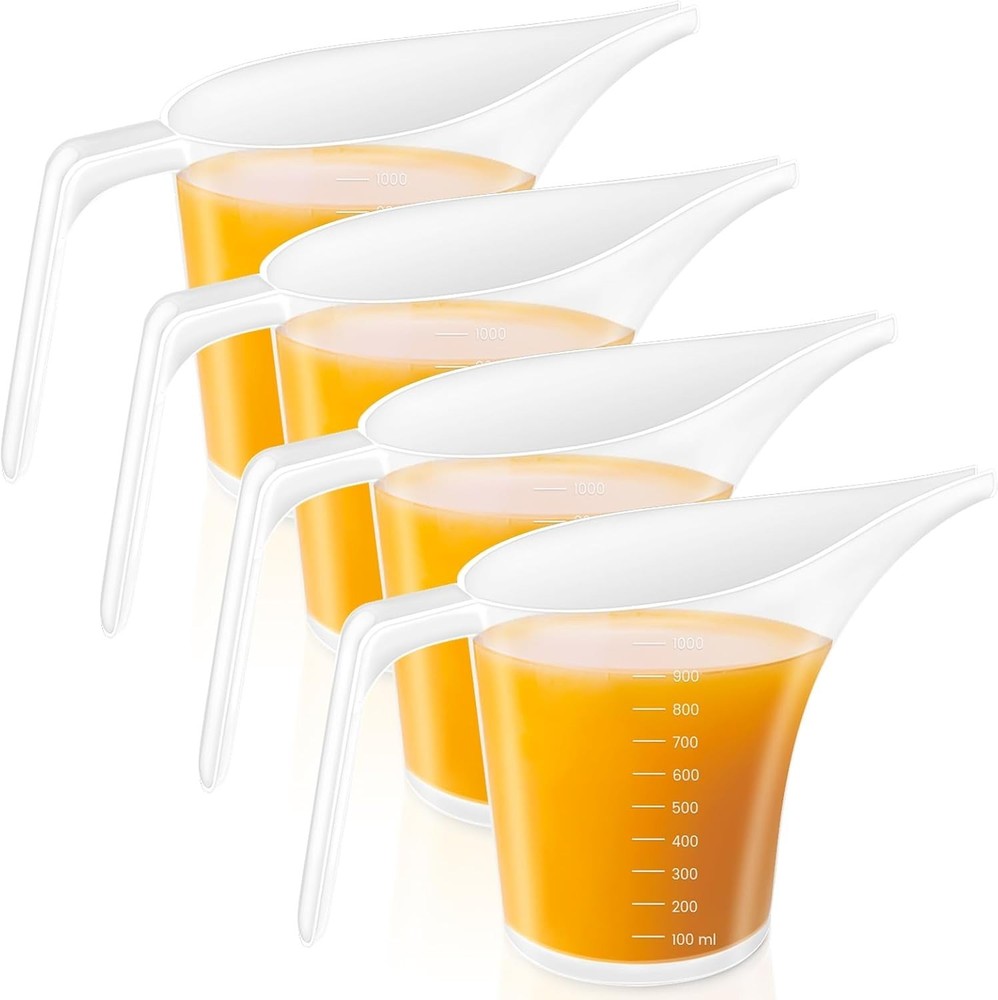 4 Pack Plastic Funnel Pitcher,Measuring Cup with Long Spout,Large Capacity Easy