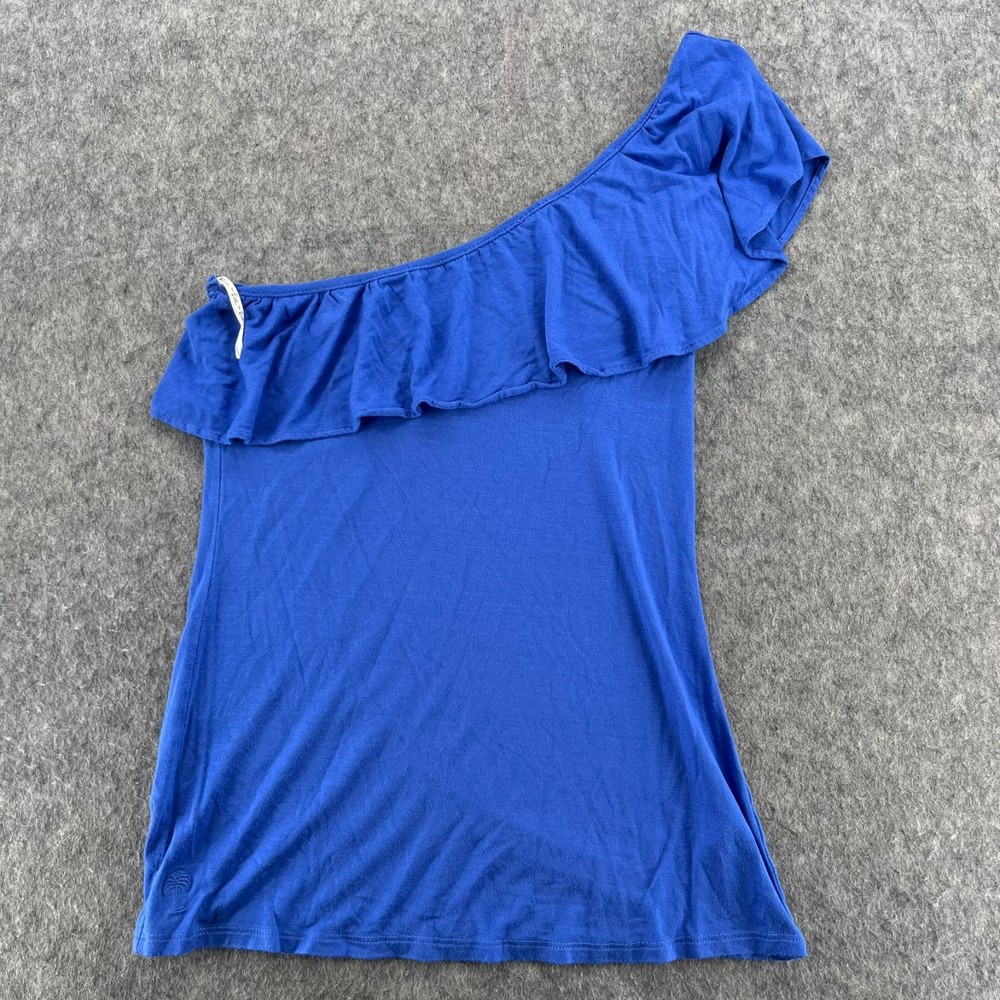 Lilly Pulitzer Shirt Womens XS Naveah One Shoulder Ruffled Trim Blue