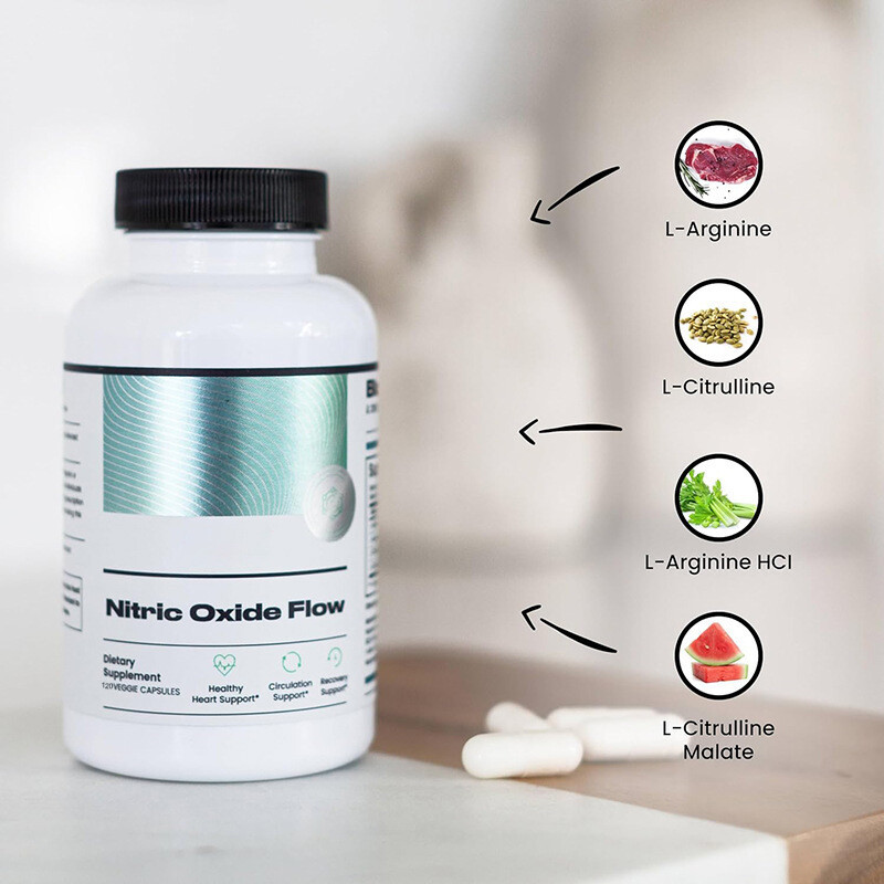120 Nitric Oxide Flow Supplement - Blood Pressure Support Heart Function - 500MG