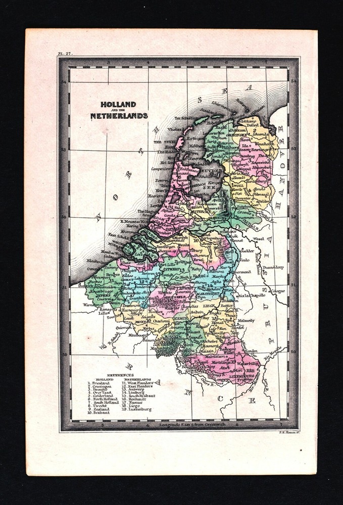 1834 Carey Map Netherlands Holland Belgium Amsterdam Brussels Ghent Antwerp Mons