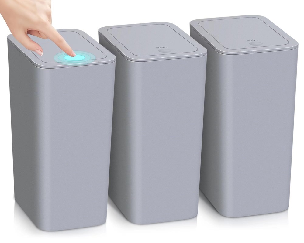 3 Pack Bathroom Small Trash Can with Lid,10L / 2.6 Gallon Slim Garbage Bin Wa...