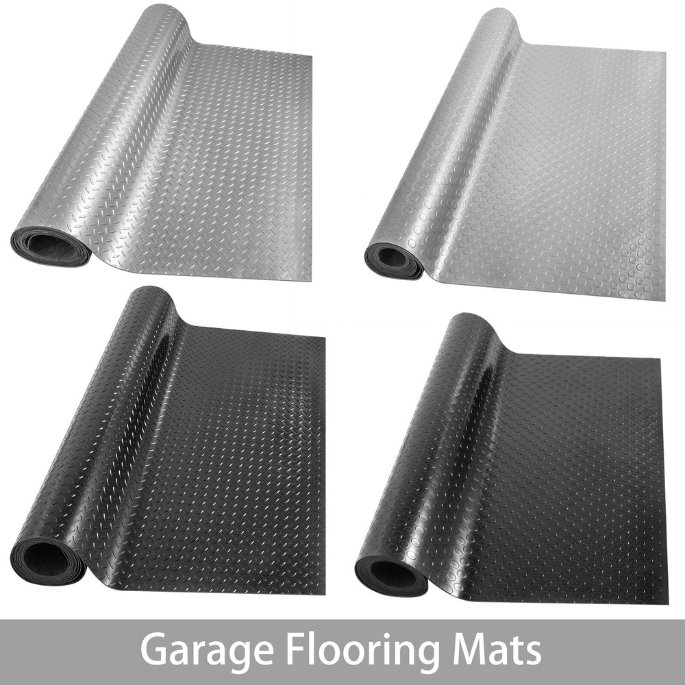 Garage Flooring Mat Roll Trailer Floor Covering Flooring Raised Mat Black Silver