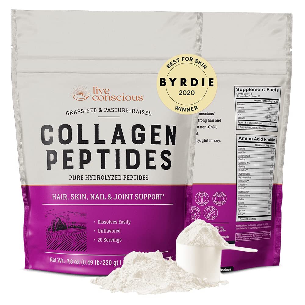 Live Conscious Collagen Powder Hydrolyzed Collagen Peptides Type I & III - Ke...