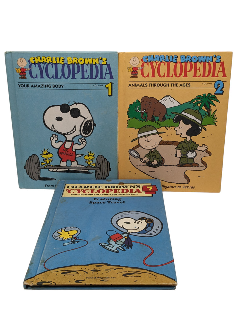 3-1980 Charlie Brown's 'Cyclopedia Books By Charfles Schulz-Hard Cover-Free Ship